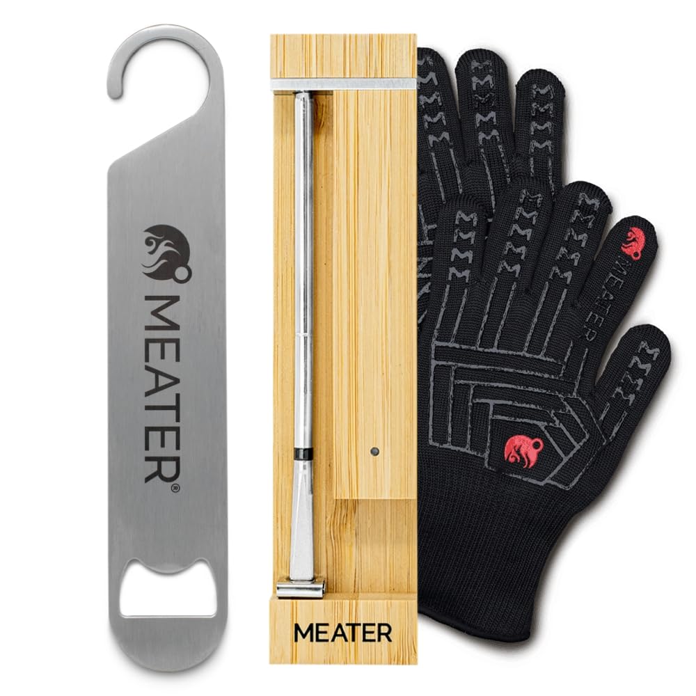 MEATER Pro Bundle: thermomètre à viande intelligent sans fil avec fonction WiFi intégrée, gants de barbecue résistants à la chaleur et décapsuleur, résistant à des températures jusqu'à 550 °C