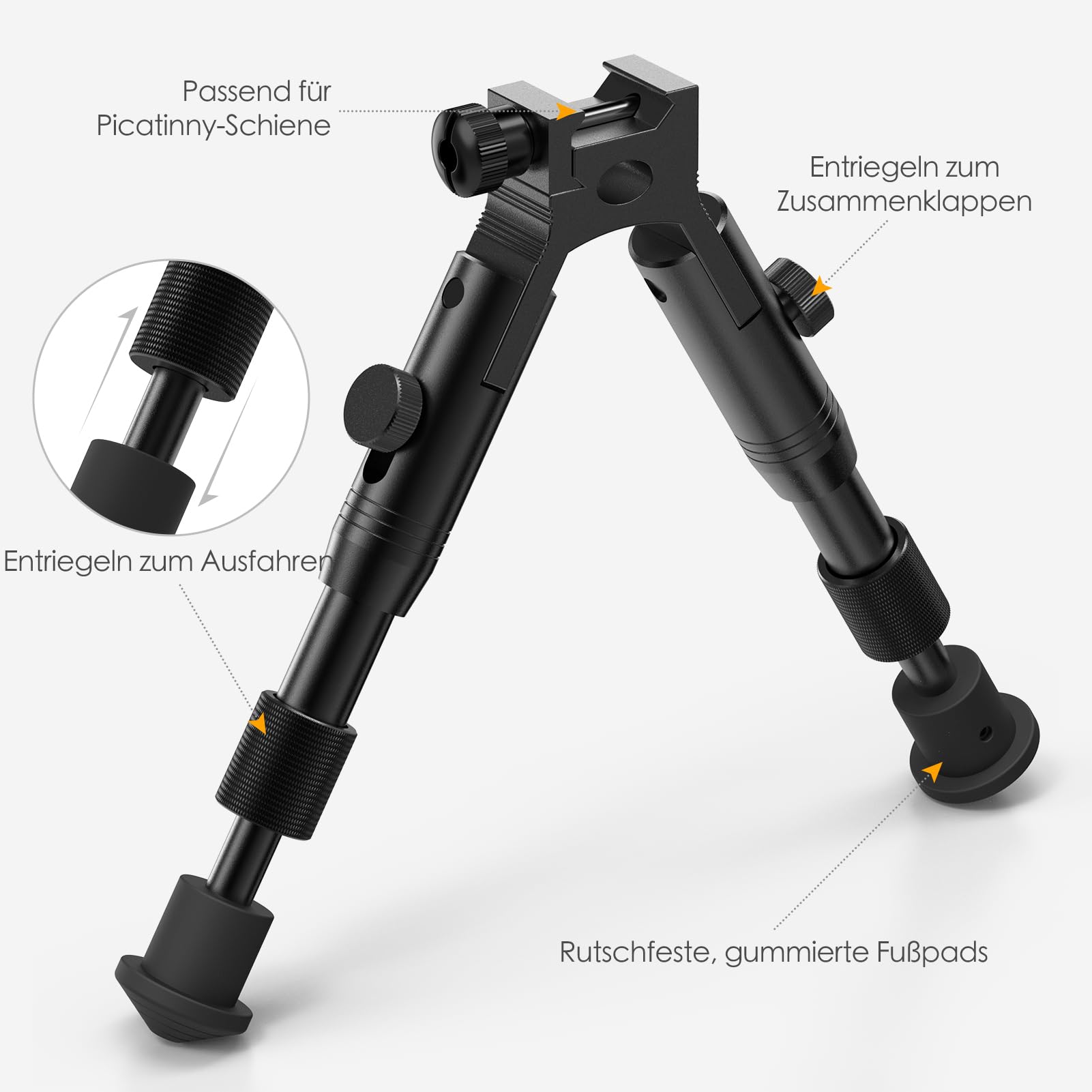 Tactical Rifle Bipod - Schienenmontage und Laufklemme, Einstellbare Höhe von 6,3 bis 6,9 Zoll, für Jagd und Schießen