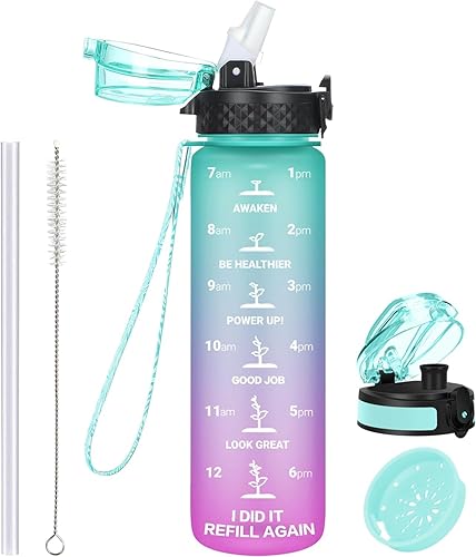 GOPPUS Kids Water Bottle with Straw Spout Lid 10pcs Stickers 1217 oz Leak-proof BPA Free Motivational Time Marker Tritan Plastic Water Bottles for