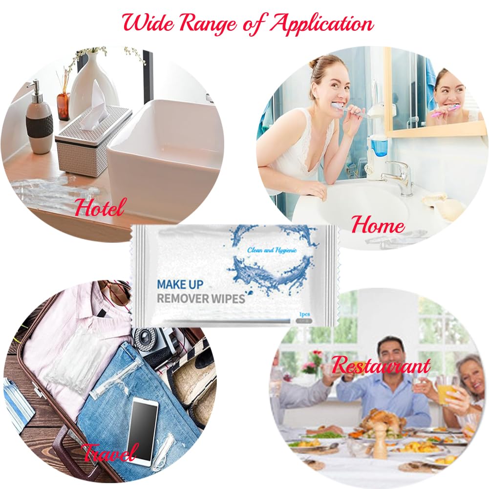 Confezione da 50 salviette struccanti usa e getta confezionate singolarmente, da viaggio, delicate sulla pelle; salviette igieniche delicate per il viso, salviette detergenti con acqua pura per viaggi