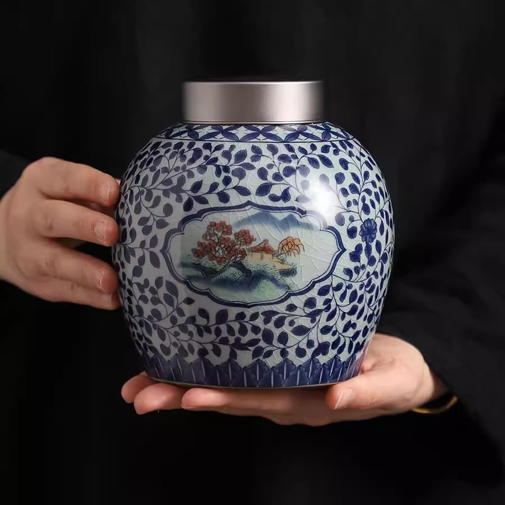 Puszka do herbaty niebieska i biała ceramiczna puszka na herbatę, duża puszka do przechowywania herbaty, szczelne przechowywanie pu'er czarna herbata opakowanie pusty pojemnik do przechowywania