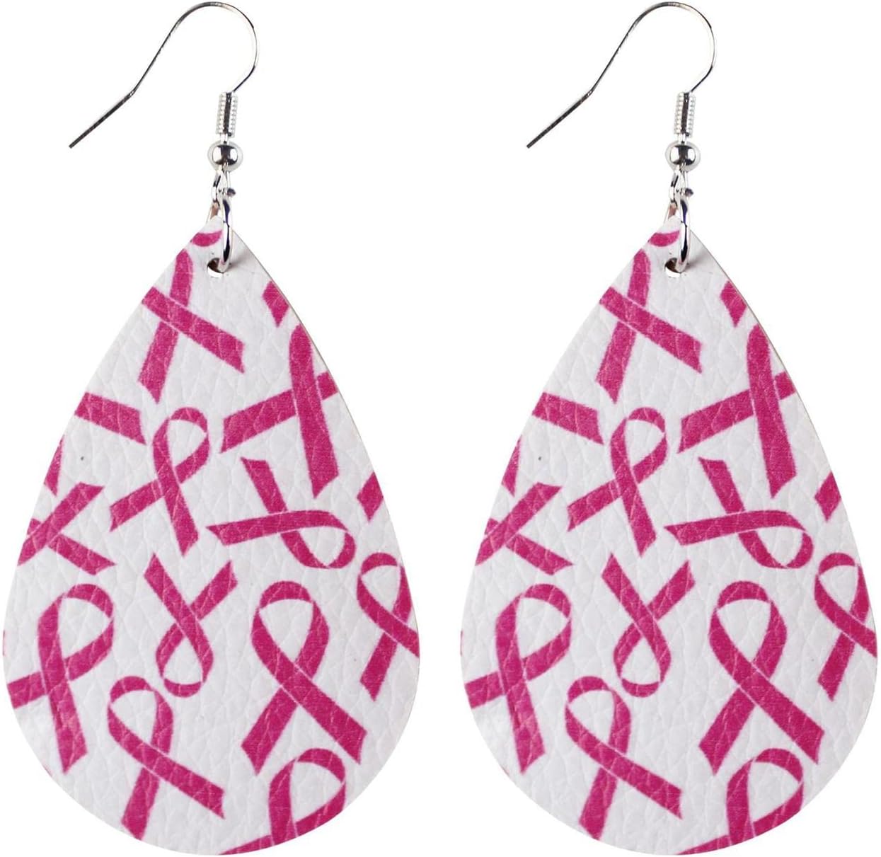 Breast Cancer Awareness Earrings Leather Pink Ribbon Earrings Lightweight Red Ribbon Teardrop Dangle Drop Earring for Women Jewelry