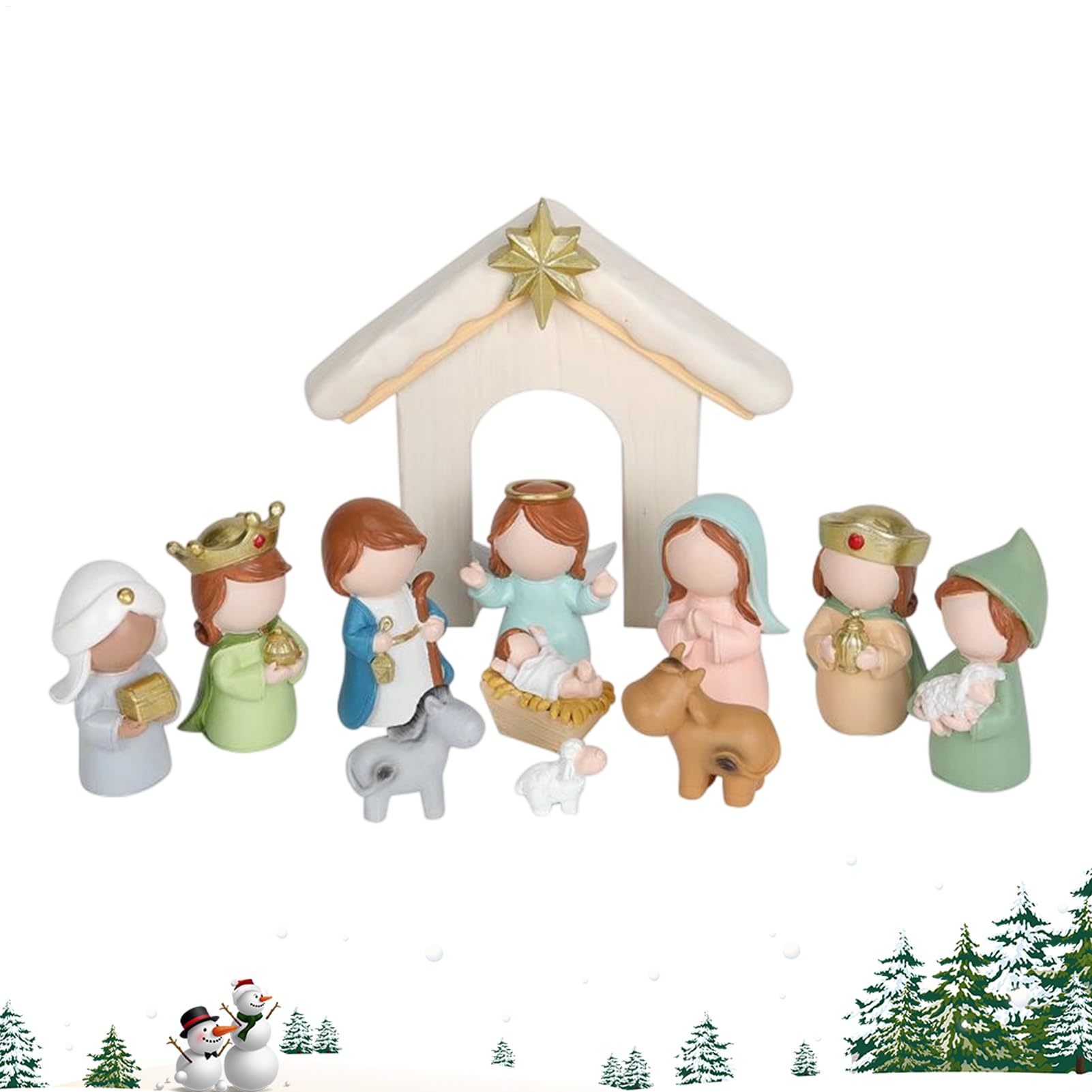 Weihnachtskrippensets, kleines Geburtsset für Kinder und Erwachsene, 12-teilig, Heilige Familienkrippe mit geringem Gewicht, Wohnaccessoires für christliche Schreibtischdekorationen, Tischregal