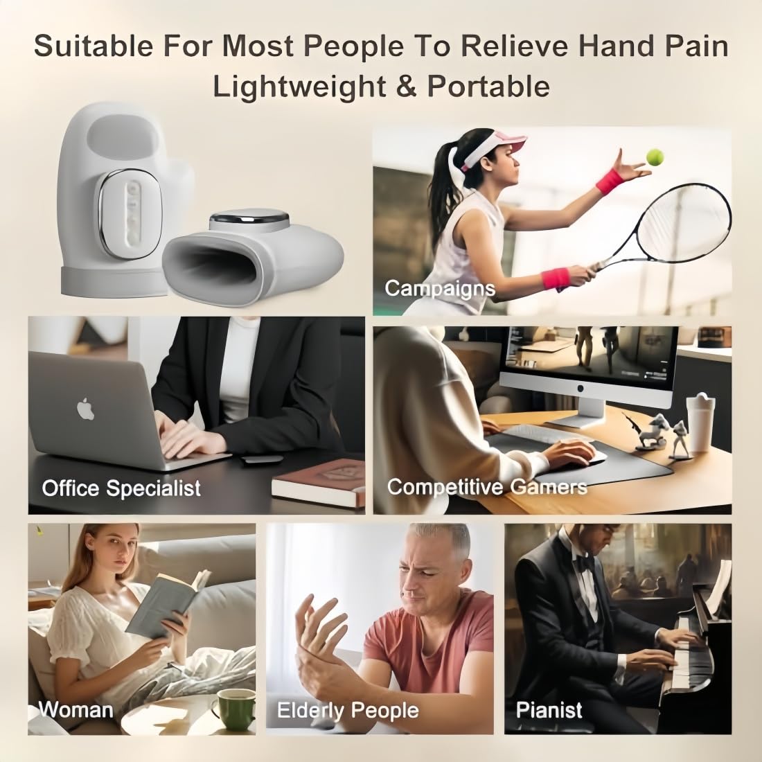 Hand Massager with Heat and Compression, Massaggiatore Elettrico per Mani, 3 Modalità e 5 Livelli di Intensità, la Sindrome del Tunnel Carpale e i Disturbi dell'Artrite, terapia per le mani