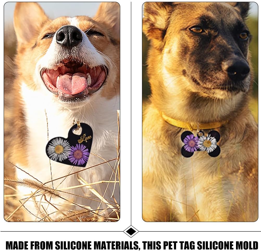 VILLCASE Resin Pet Tag Mold - 7-in-1 Dog Tag Silicone Mold for Epoxy - Bone Paw Heart Round Shapes for DIY Keychains, ID & Ornaments - Transparent