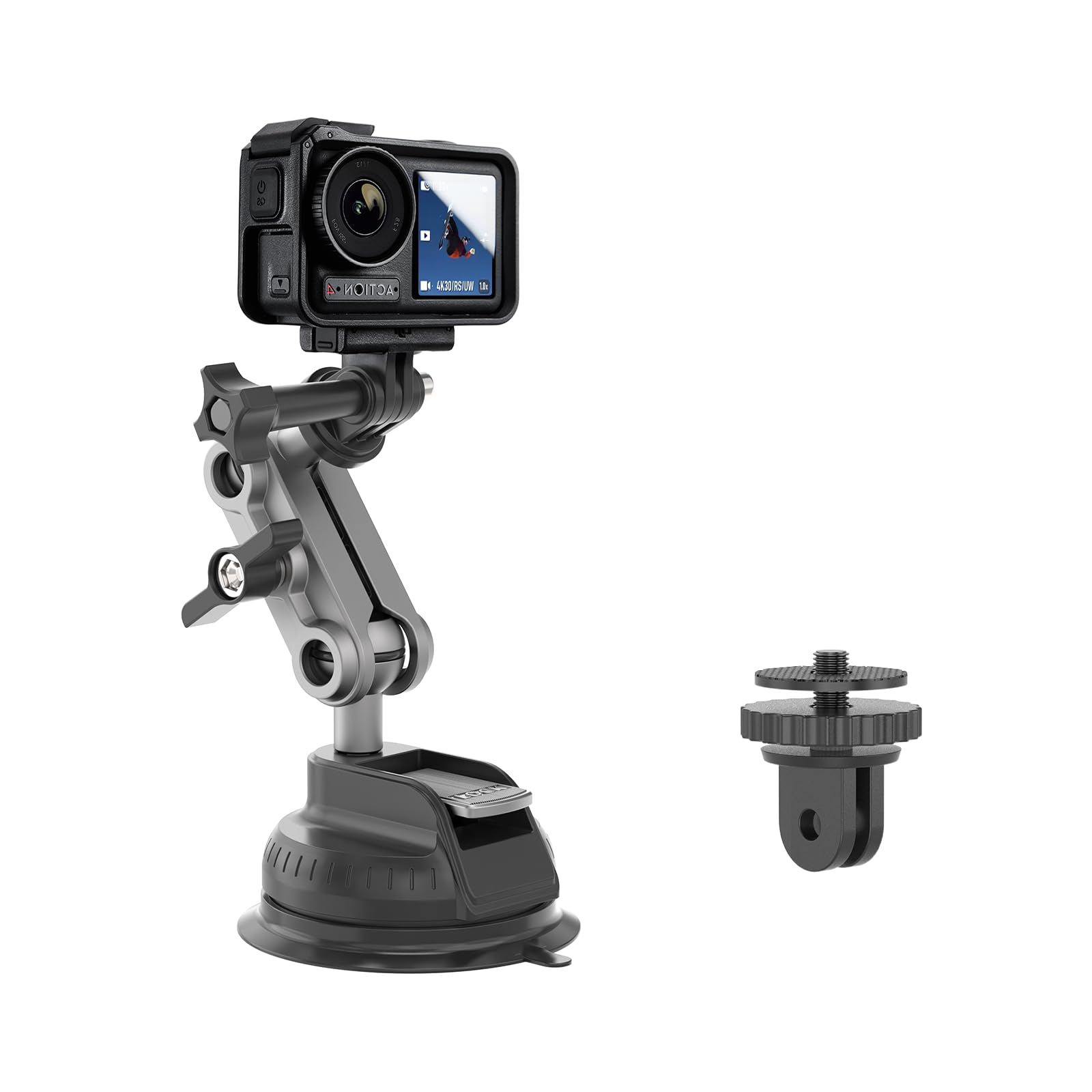 Wiseten Soporte de Ventosa Insta 360 X5 X4 X3 dji Osmo 360 Hero 13 12 11 10 9 Black, Ventosa Soporte con Cabeza de Bola Doble Rotación 360°, Montaje en Parabrisas o Ventana del Coche Accesorio
