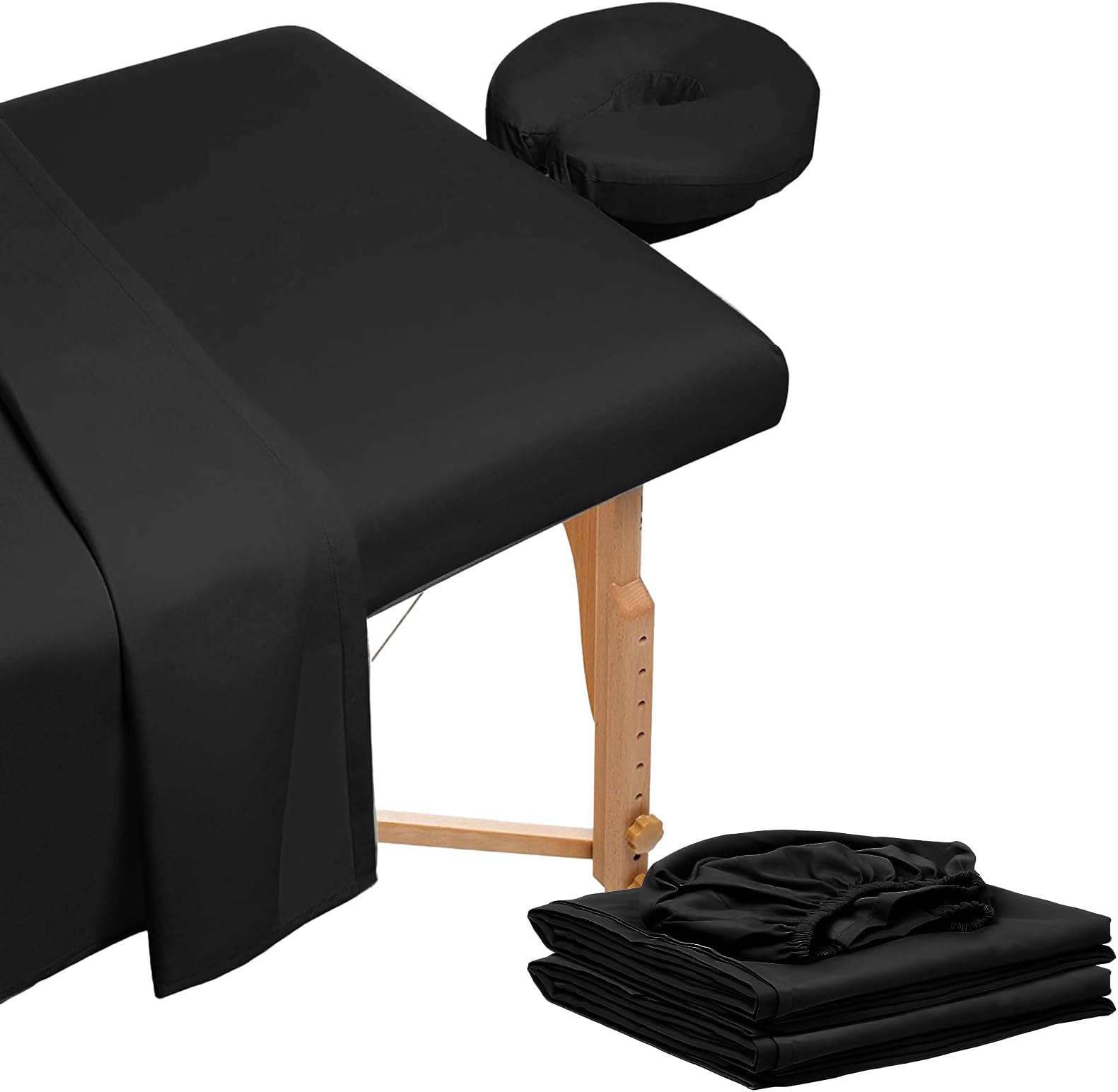 3-Piece Microfiber Massage Table Sheet Set - Premium Facial Bed Cover - Includes Flat and Fitted Sheets with Face Cradle Cover (BLACK)