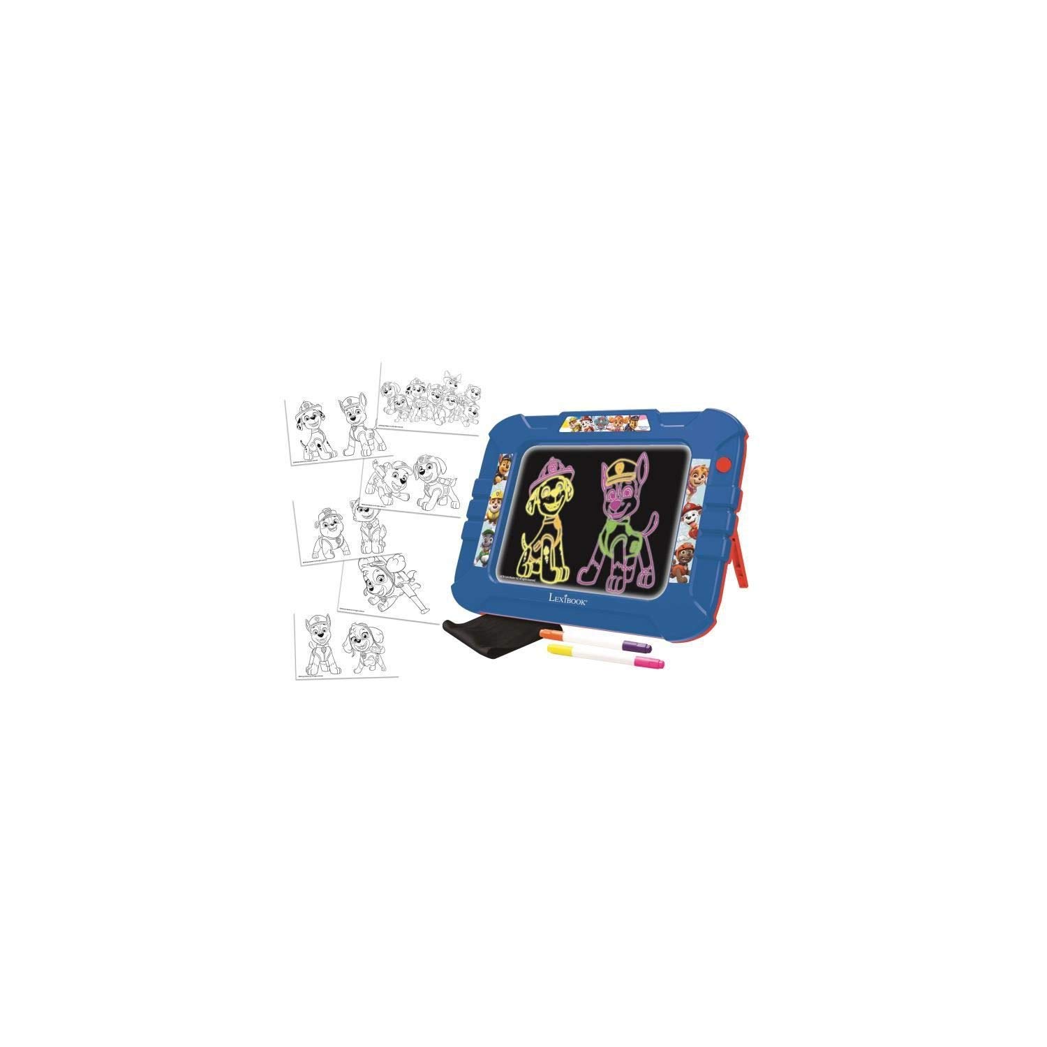 LEXIBOOK Paw Patrol Neon Electronic Drawing Board, Artistic Creative Toy For Girls And Boys, Cleaning cloth and markers included, Red/Blue, CRNEOPA