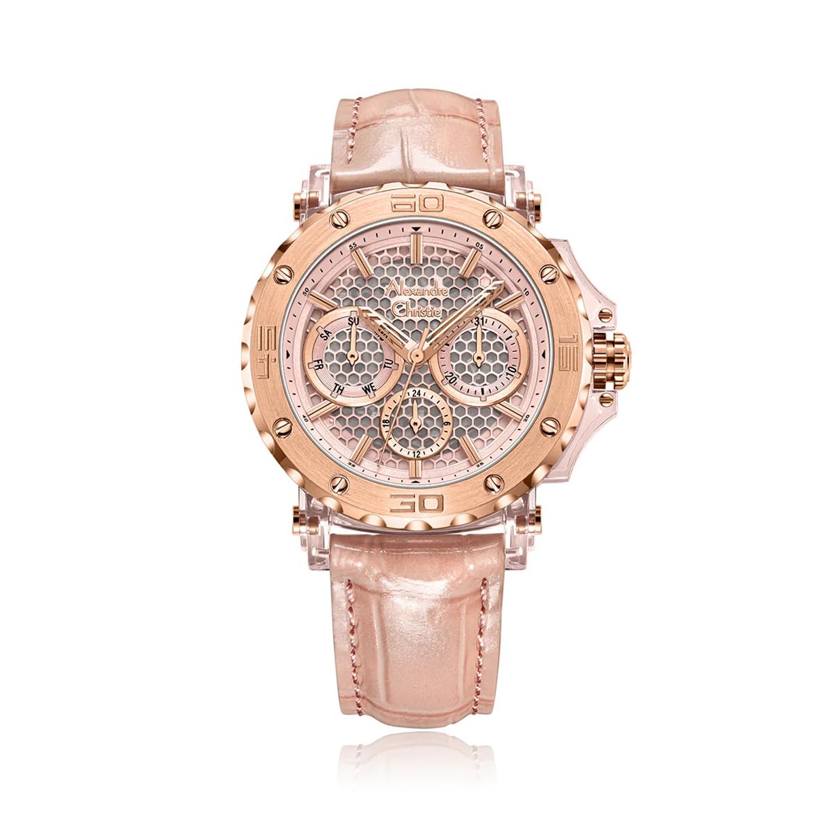 Alexandre ChristieAC 2B10 BFL Ladies Multi Function Watch – Rose Gold(Stainless Steel Case,Leather Strap, Quartz Movement, Rose Gold Strap, Rose Gold Dial)