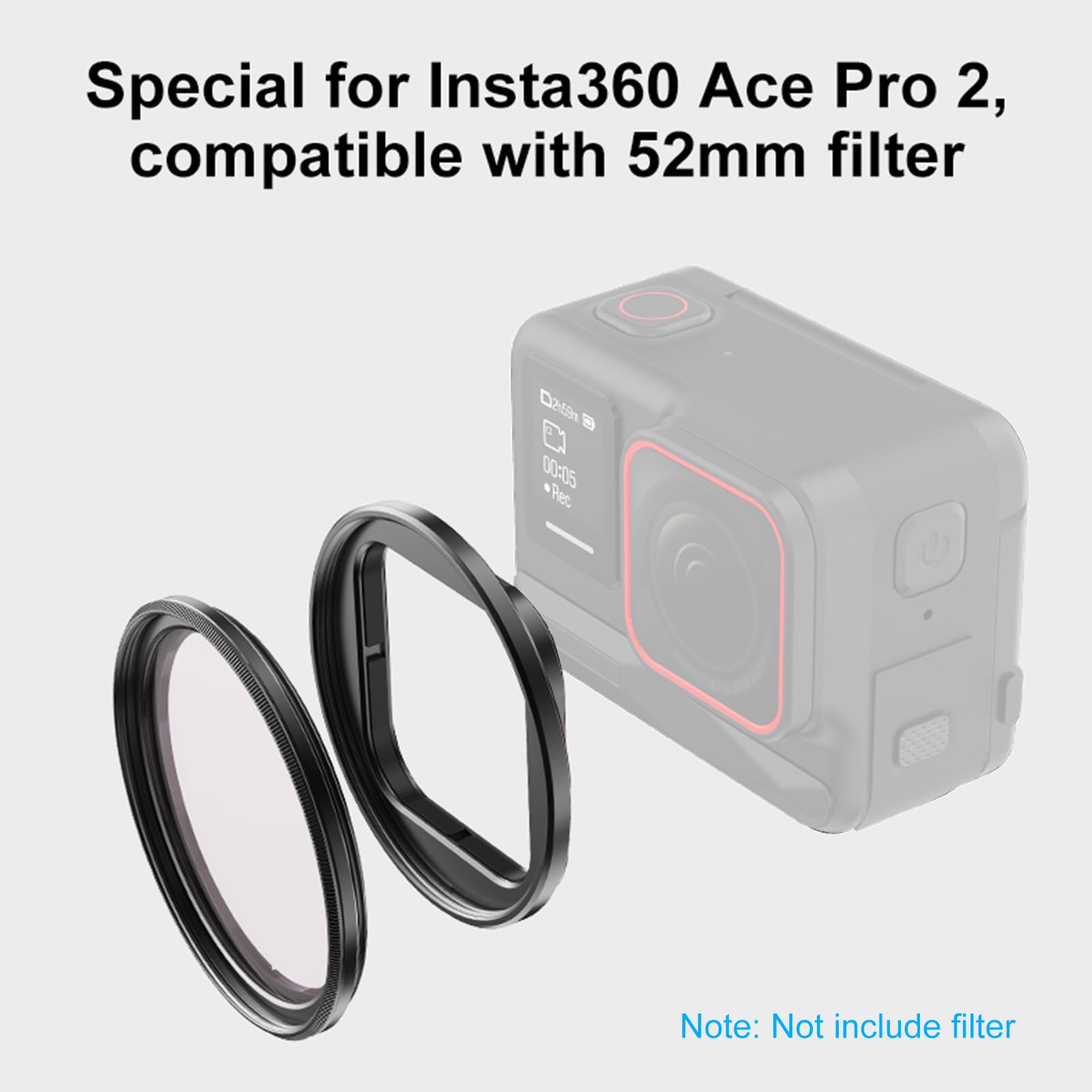 PULUZ Cadre d'objectif de Protection Objectif pour Insta360 Ace Pro 2, Support métallique de Filtre en métal pour filtres Ronds ND/CPL de 52mm