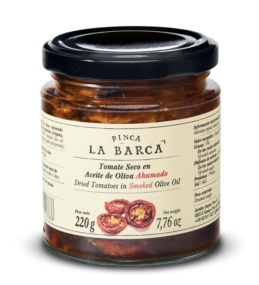 TOMATES SECOS EN ACEITE DE OLIVA AHUMADO “FINCA LA BARCA” 220G.
