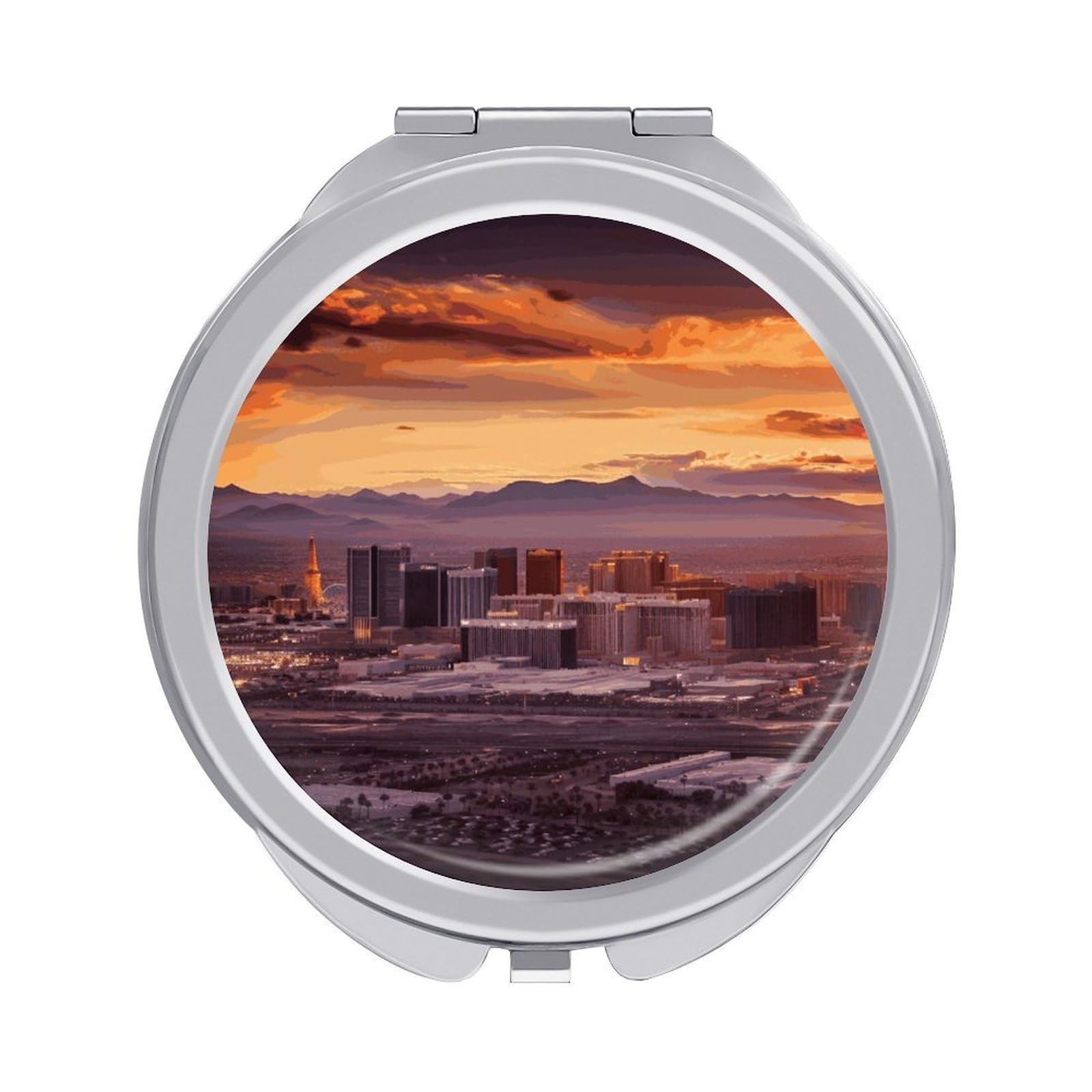 FekiLoot Las Vegas Sunset Makeup Mirror Compact Round Travel Makeup Mirror Portable Folding Handheld Pocket Mirrors for Handbag and Purses Gift Mini Mirrors