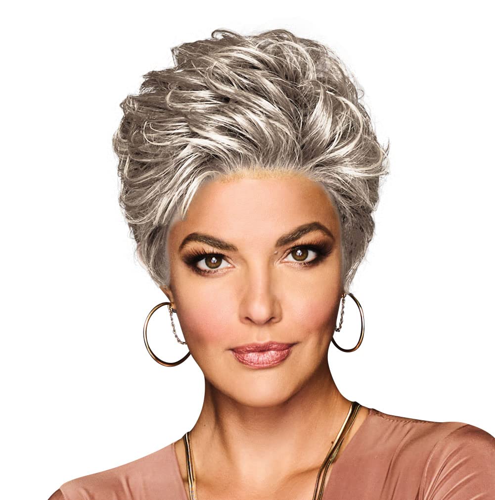 GABOR OUT THE DOOR Short And Sassy Boy Cut Wig, Shake and Go Style Designer Series by Hairuwear, Average Cap Size, GF56-60 Silver