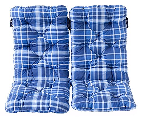 Ambientehome 2er Set Hochlehner Auflage Kissen Hanko Maxi, kariert blau, ca 120 x 50 x 8 cm, Rückenteil ca 70 cm, Polsterauflage