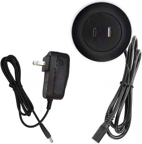Estación de carga USB, 2 puertos de escritorio con ojal de escritorio redonda estación de carga y adaptadores de corriente integrados tipo C