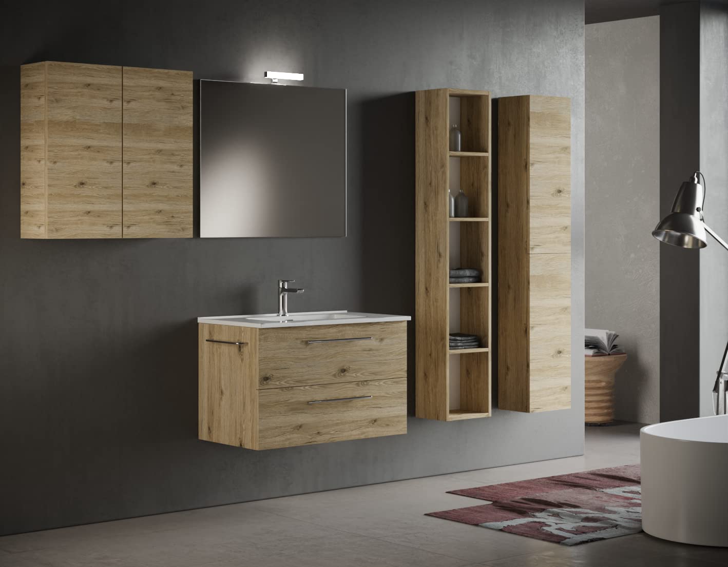 MaMa Store Colonna Reversibile Sospesa 2 Ante, L. 30 X P. 22 X H. 160 Cm, Legno ingegnerizzato, Quercia Naturale