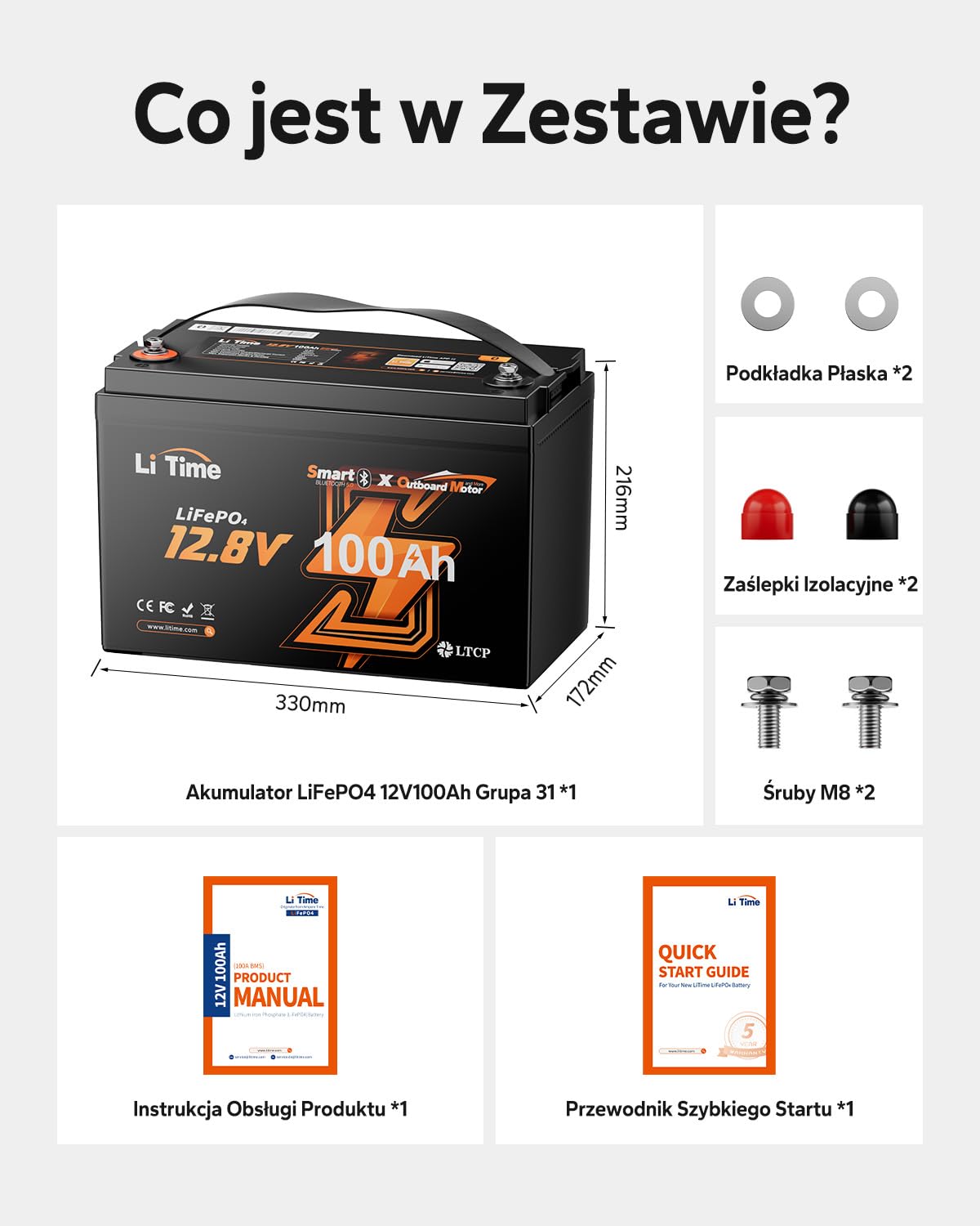 LiTime 12V 100Ah Bluetooth Plus LiFePO4 akumulator, 5P5S, 31 zestawów akumulatorów lifepo4 o głębokim cyklu, idealny do łodzi, kamperów i użytku domowego