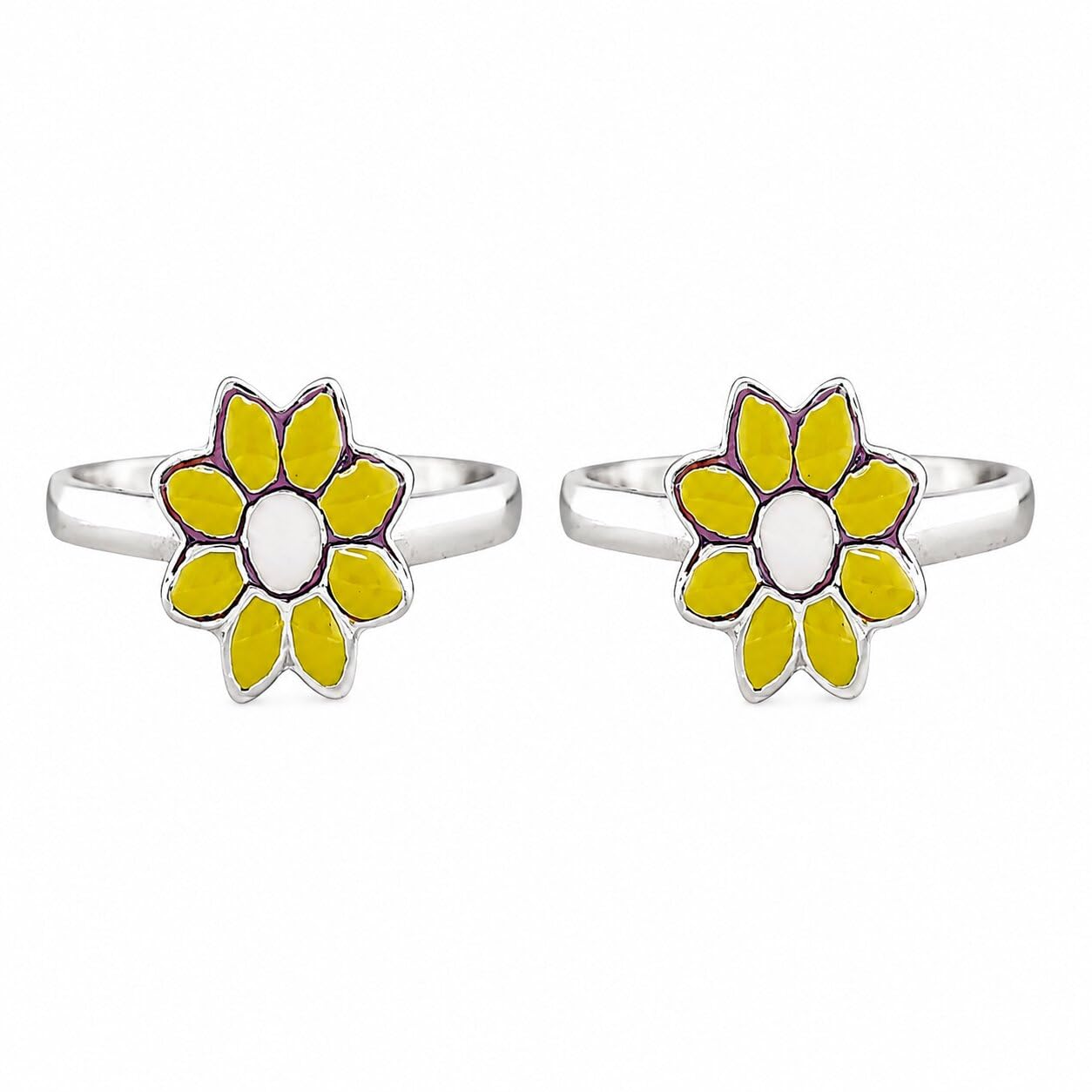sahiba gems 925 Sterling Silver Adjustable Toe Rings for Women | Sweet Yellow Color Flower Design Open Band Bichiya | Pair of 2 | Lightweight & Skin Friendly-picture-32