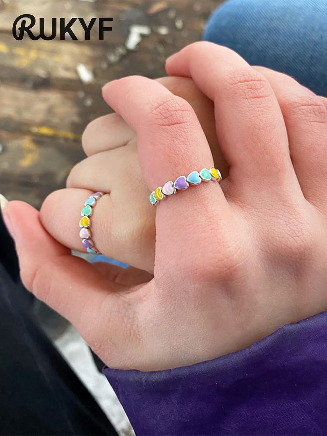 925 Sterling Silver Rainbow Heart Rings for Women Teen Girls Hypoallergenic Dainty Colorful Heart Finger Rings Promise Ring for Her Birthday Valentine's Day Christmas Gifts - Image 8