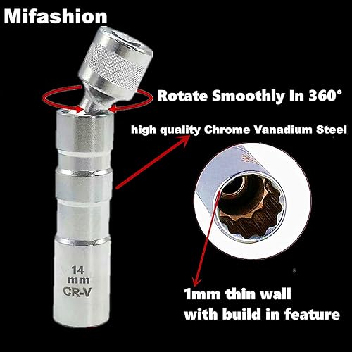 Miniatura 6 de Bujía giratoria magnética de 0.551 in y 0.630 in, unidad de 12 puntos de 38 pulgadas, 360 ajustable de 0.039 pulgadas, juego de enchufes de bujía de