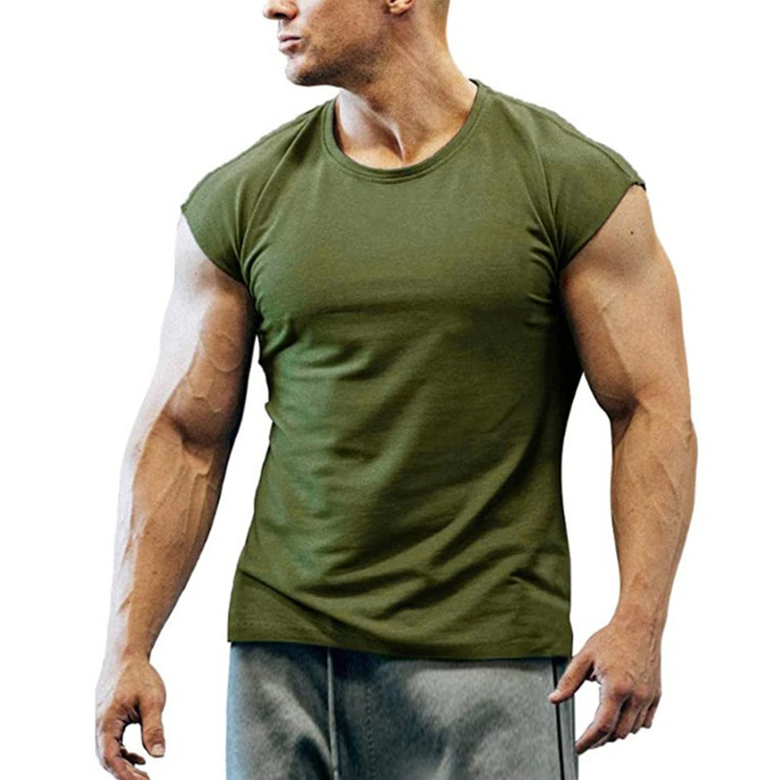 T-shirty bez rękawów z okrągłym dekoltem męskie rozciągliwe ponadwymiarowe szybkoschnące T-shirty oddychające wygodne lekkie