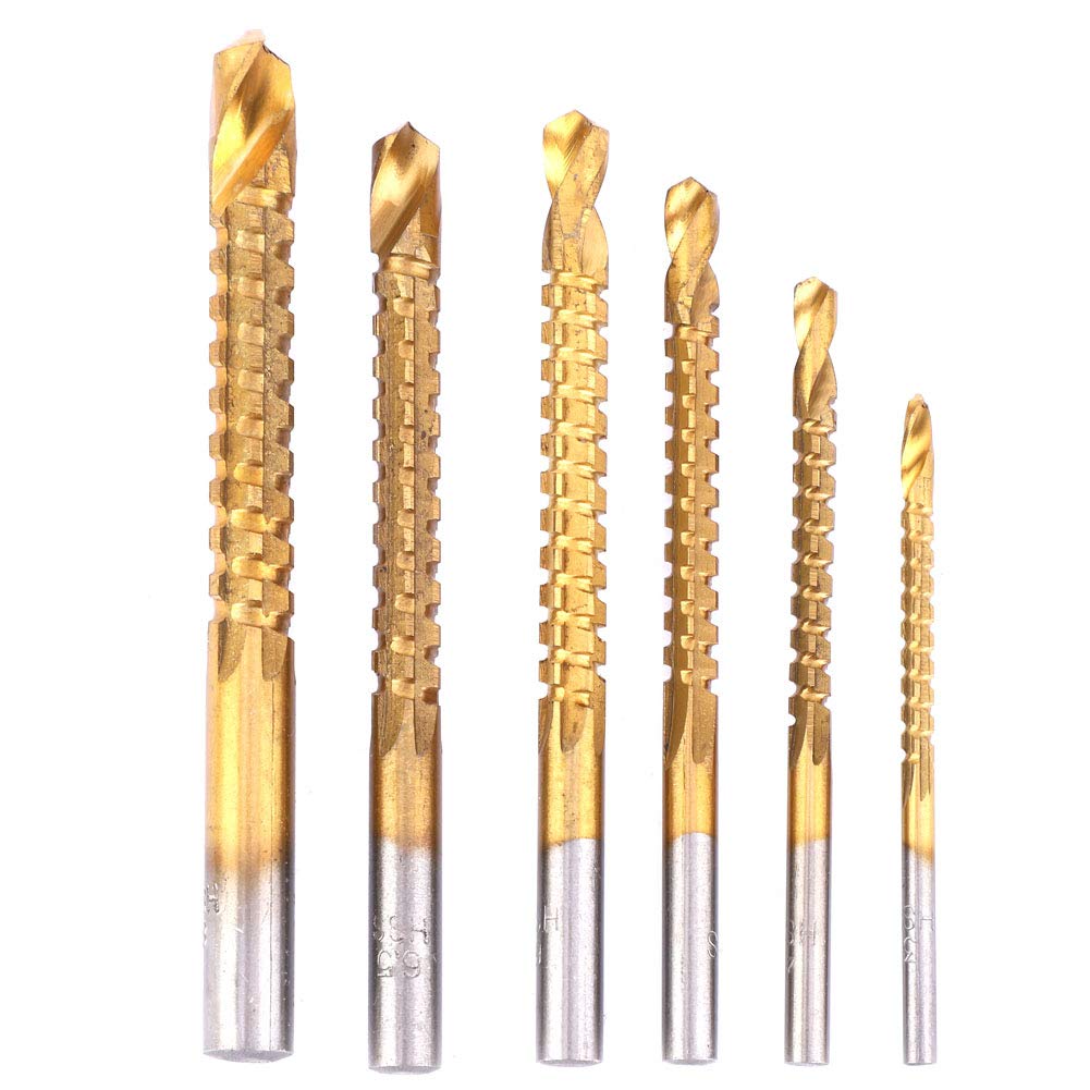 Drill Saw Bit Set, 6pcs 3-8mm Drill Saw Bits Serrated Side Cutting Drill Bit Woodworking Tools for Wood Dry Wall Plastic Hole Tool