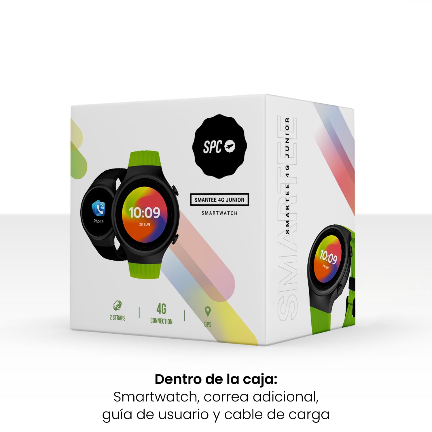 SPC Smartee 4G Junior - Reloj Inteligente para niños con GPS, videollamadas y botón SOS | 1,2” Pantalla, Doble Pulsera Verde y Negra y Modo Tracker | Modo Colegio | Gestión Desde App SPC Smart Clan