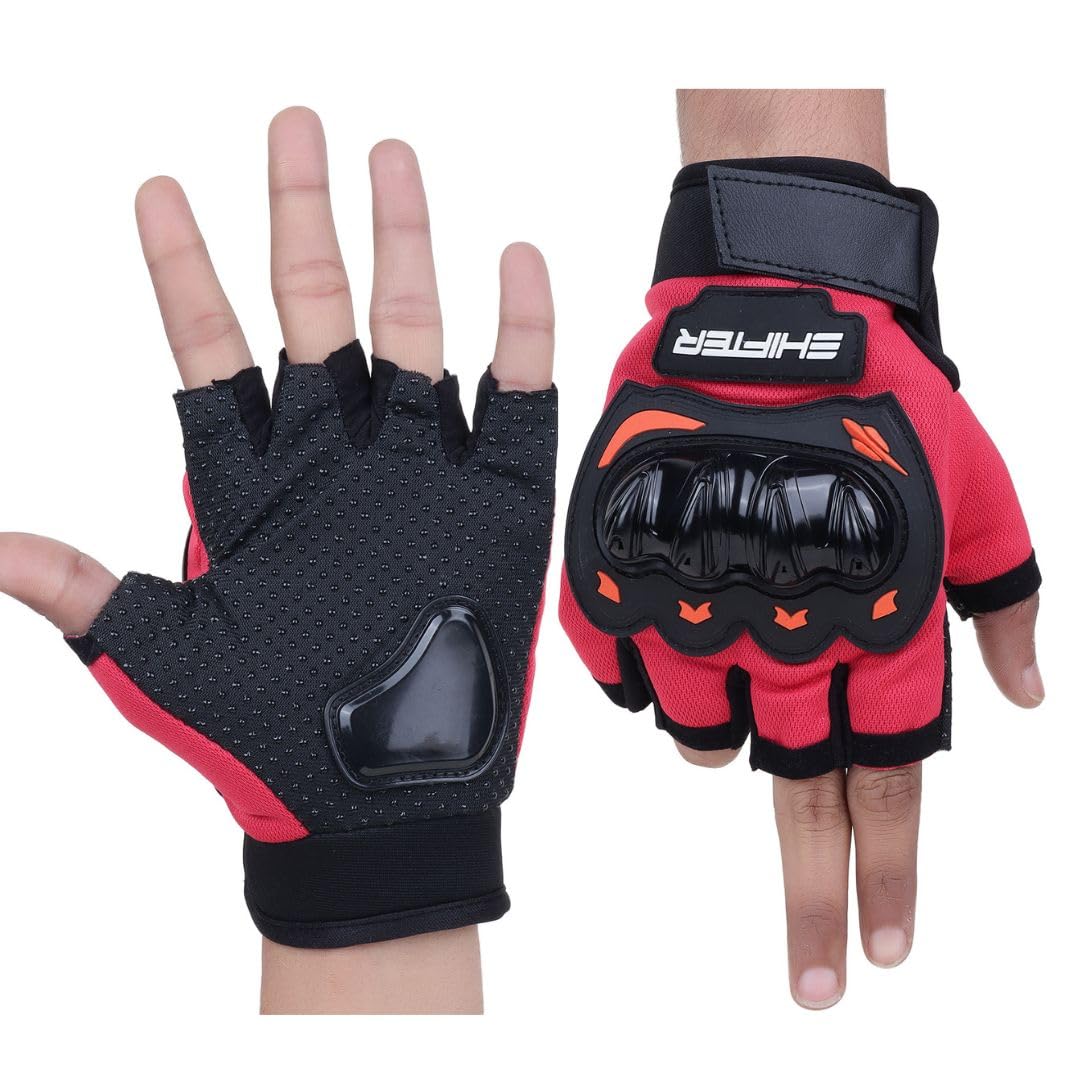 SHIFTER Tactical Half Finger Riding Gloves for Bikers, Motorcycle Gloves for Men, Waterproof Bike Gloves, Cycling Gloves, Driving Gloves, Biker Hand Gloves, Riding Gear, Safety Gloves (RED)-image-9