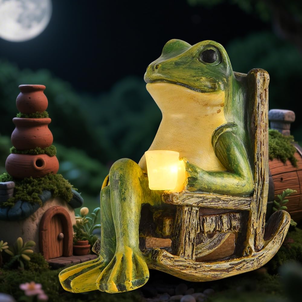 Figurki żaby do ogrodu, figurki żaby, dekoracja na zewnątrz, solarna żaba, dekoracja ogrodowa, figurka zwierzęca, z wodoszczelnymi diodami LED, na taras, trawnik, do domu, na podwórko