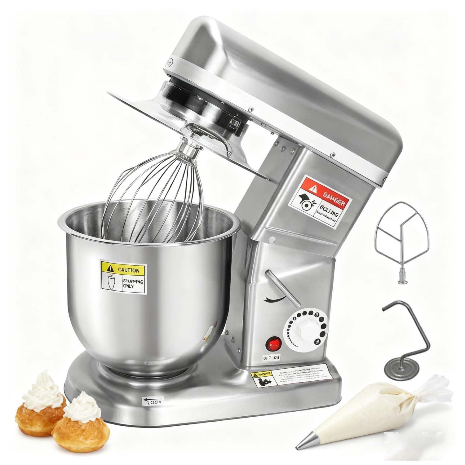 Impastatore Alimentare Professionale, Attrezzatura Cucina Grado Commerciale. Motore Alta Prestazione 500W Con Accessori Completo, Ideale Per Pizzerie E Stabilimenti Ristorazione.(5L/4.5qt)