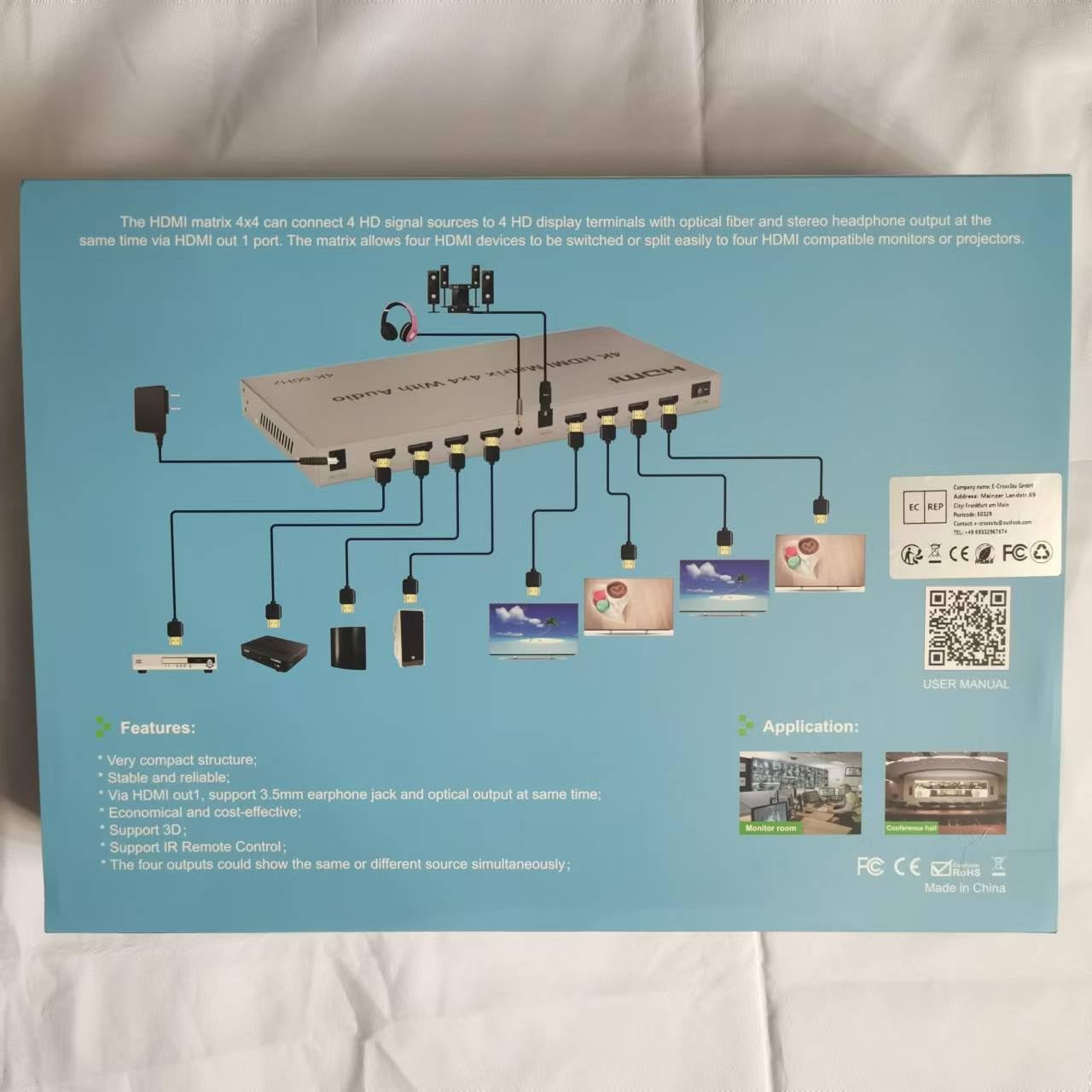 HDMI Matrix 4X4 4K @ 60Hz con estrattore audio – Switcher 4 in 4 Out HDMI 2.0 – Selettore Splitter Support HDR HDCP2.2 EDID