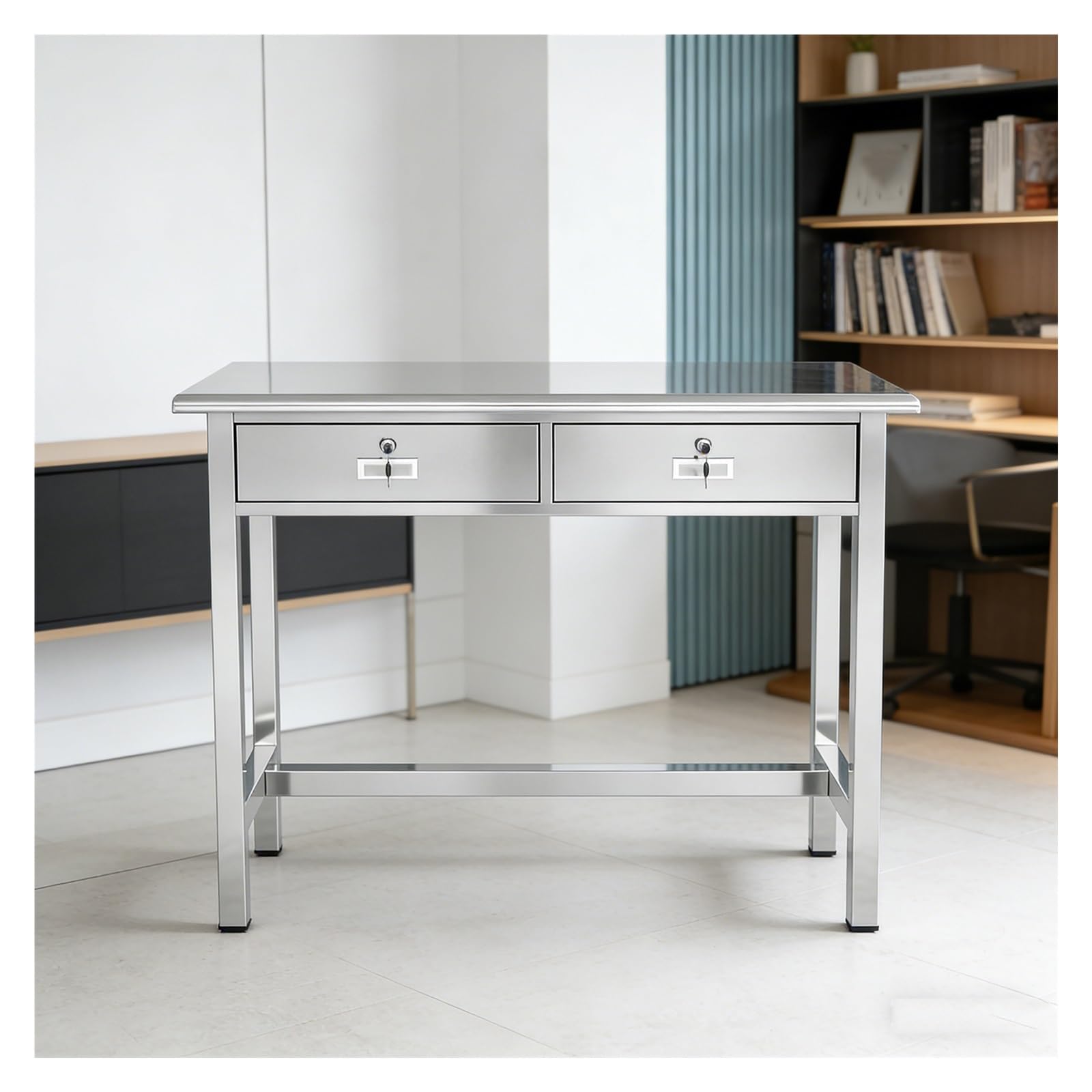 Banco da Lavoro in Acciaio Inox con cassetti, Tavolo da Lavoro Professionale, Rinforzo con Traverse, Piedini Antiscivolo, Pannelli Spessi, Ideale per Magazzini e officine.