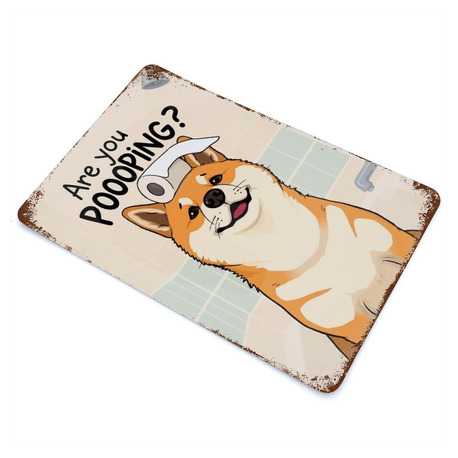Dog with Toilet Paper Vintage Metal Tin Sign 11.8"x7.9", Retro Wall Decor for Office, Studio And Wall Decor