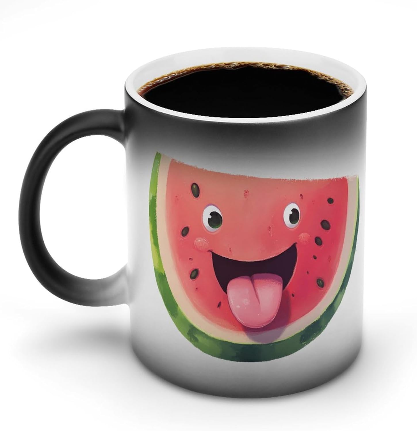 Cartoon Watermelon with Tongue Color Changing Mug Heated Ceramic Cup Heat Sensitive Coffee Mug Fun Gift