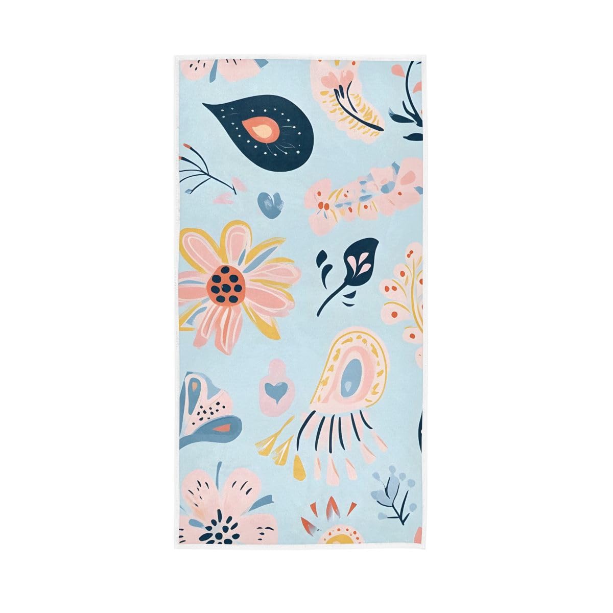 HUYGD Flowers in Pastel Blue Hand Towel, Face Towels for Bathroom 15 x 30 Inches, Soft Towels