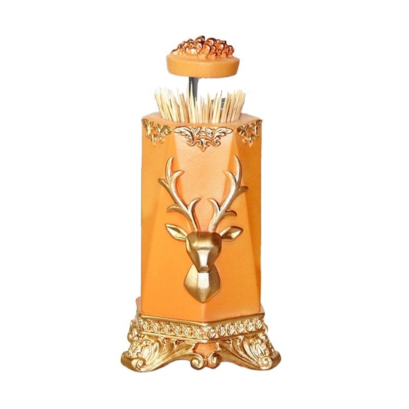 AYCDL Toothpick Dispenser Toothpick box home creative automatic press toothpick box desktop cosmetic cotton storage toothpick bucket Toothpick Holder,Orange