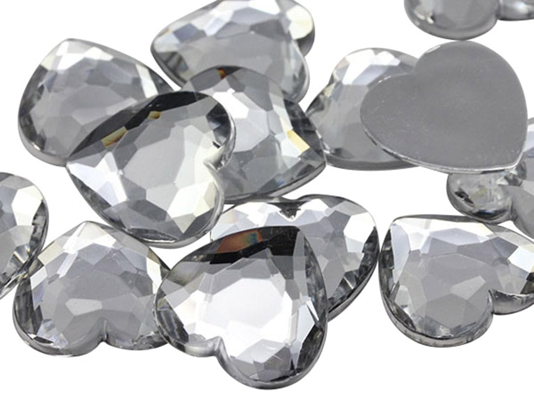 Allstarco Crystal Clear H102 18Mm Flat Back Heart Acrylic Rhinestones Plastic Gems Plastic Costume Jewels Embelishments - 30 Pieces