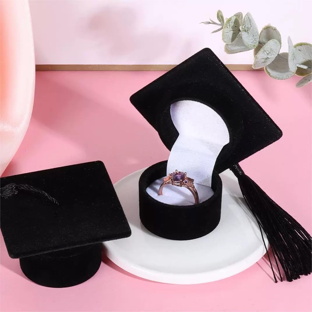 Graduation Cap Ring Box Doctoral Cap Shaped Ring Jewelry Storage Box Organizers For Graduation Ceremony Party (Black) image 2