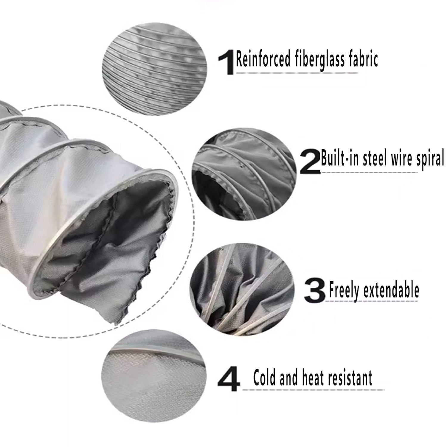 Manguera de extracción de polvo, manguera de ventilación resistente a altas temperaturas para Extractora, Secadora y Restaurantes(2m,63mm)