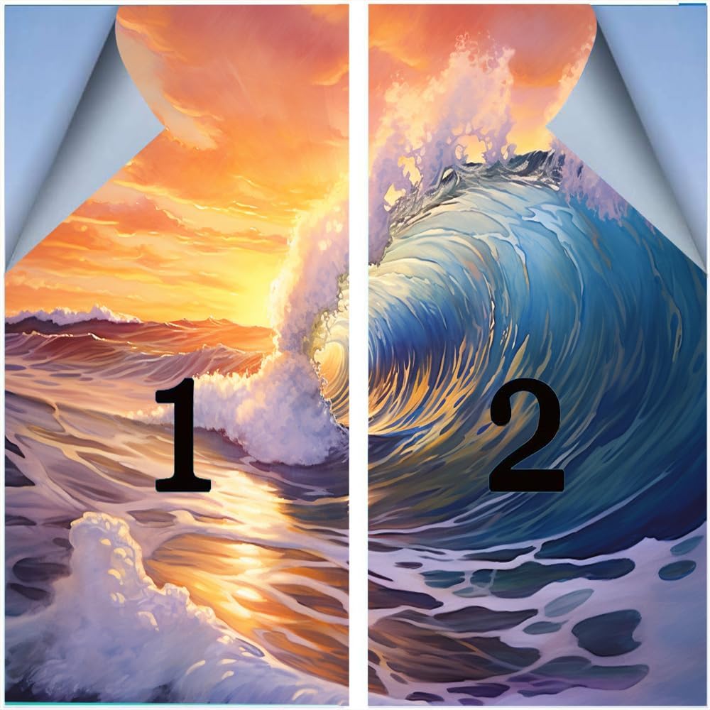 Abstract Ocean Waves Window Film Coverings Colorful Sunset Nature Landscape Window Privacy Film Self-Adhesive Glass Film Decorative Sticker Frosted Film for Home Office 31.5Wx47.2L-inch x2 Pcs