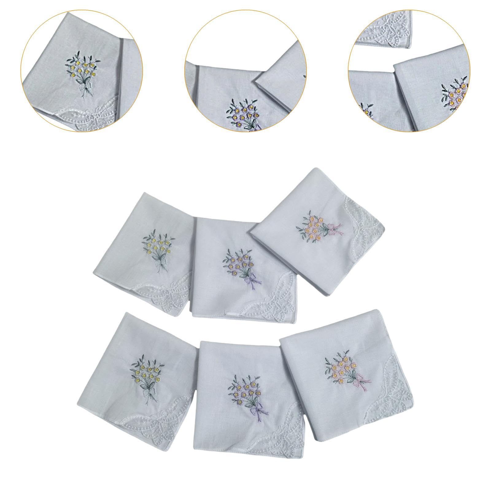 Colaxi 6 Pieces Embroidered Cotton Handkerchiefs Embroidered Flower Hankies for Wedding