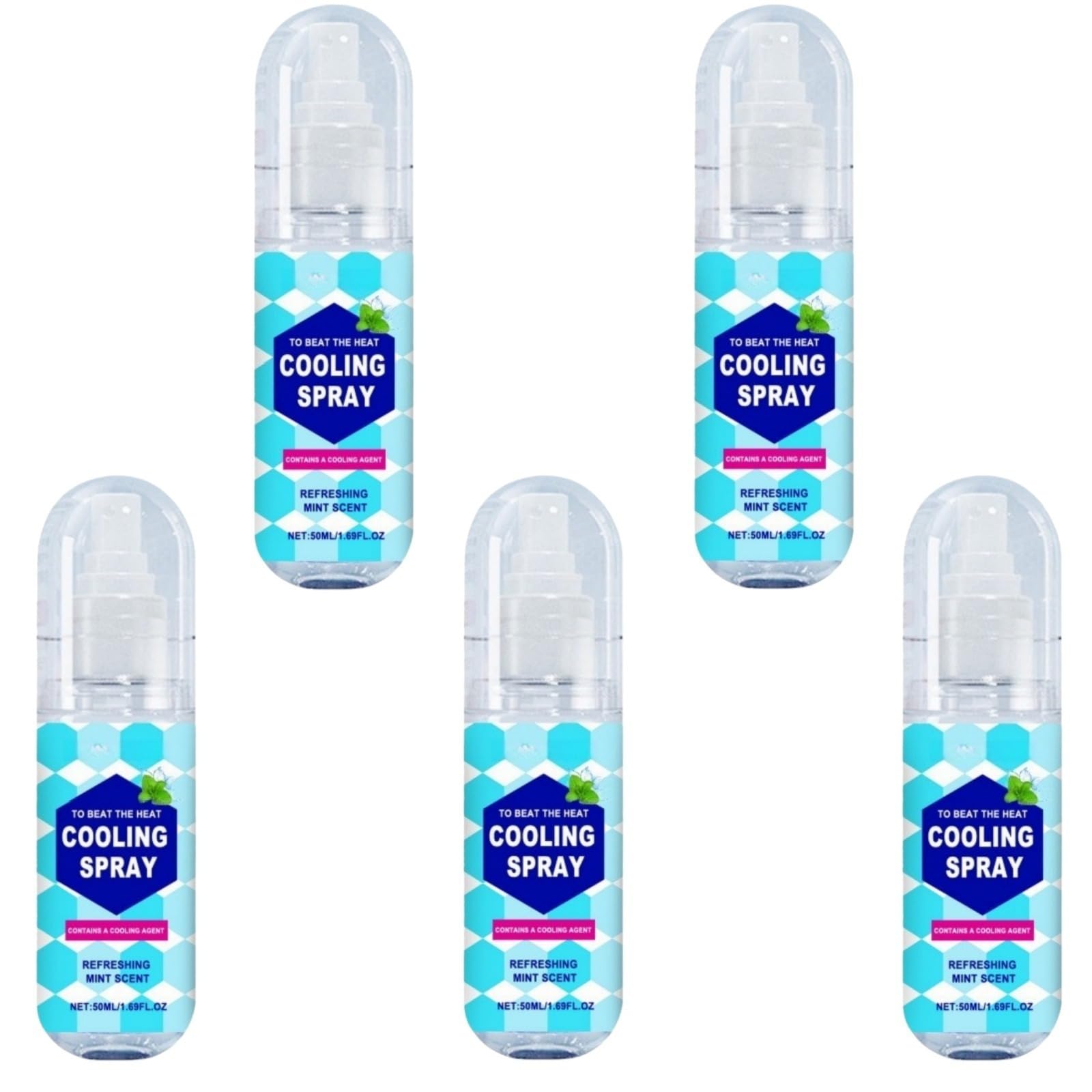 Odświeżający spray 50 ml - natychmiastowy ujędrniający, aby pokonać ciepło, mgiełka do ciała i twarzy z orzeźwiającym zapachem zielonej mięty, letni odświeżacz dla mężczyzn i kobiet, 5 sztuk