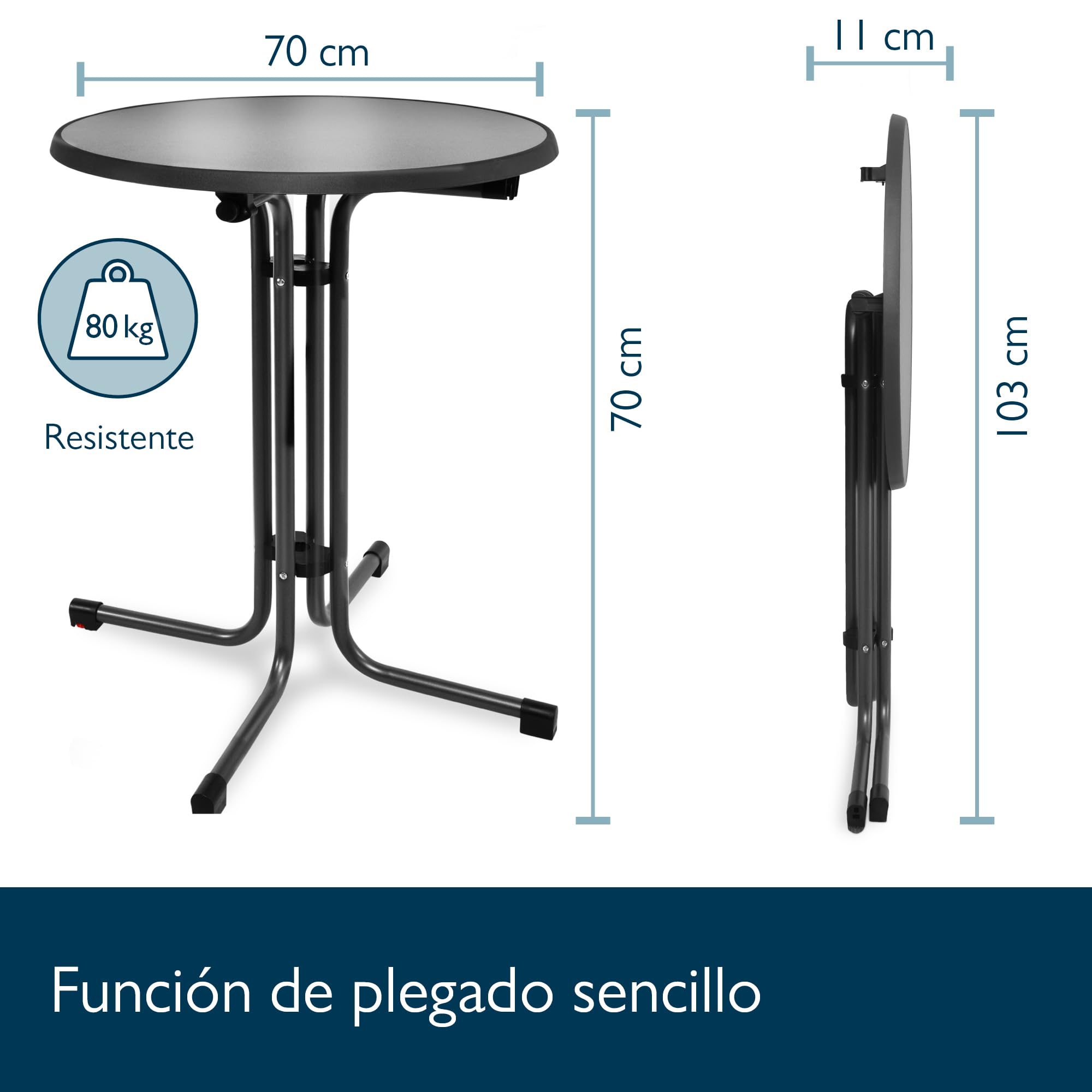 Beautissu Mesa Bistró Exterior Ø 70 cm – Mesa Alta Plegable de Jardín Terraza Balcón – Mesa de Camping y Eventos Altura 70 cm – Negro – Bistroni