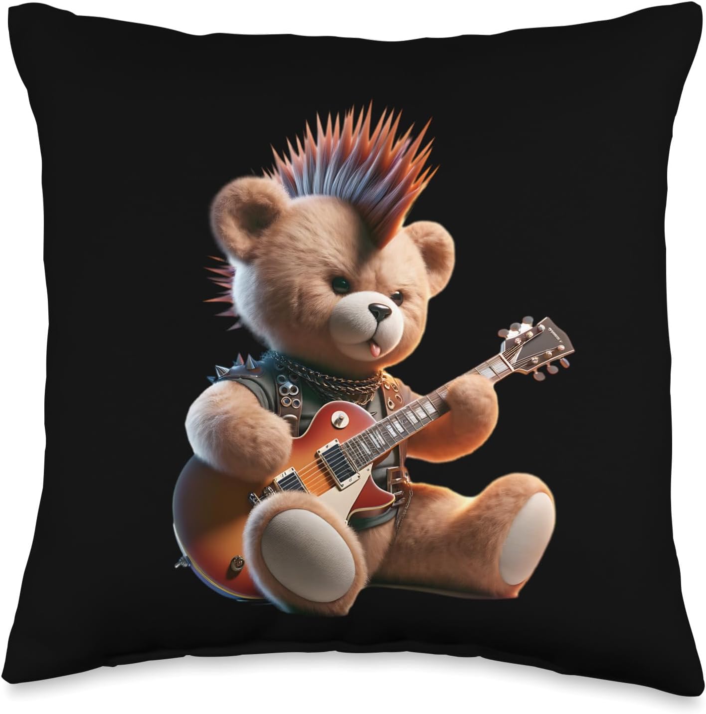 Punk Rocker Teddy Bear Throw Pillow