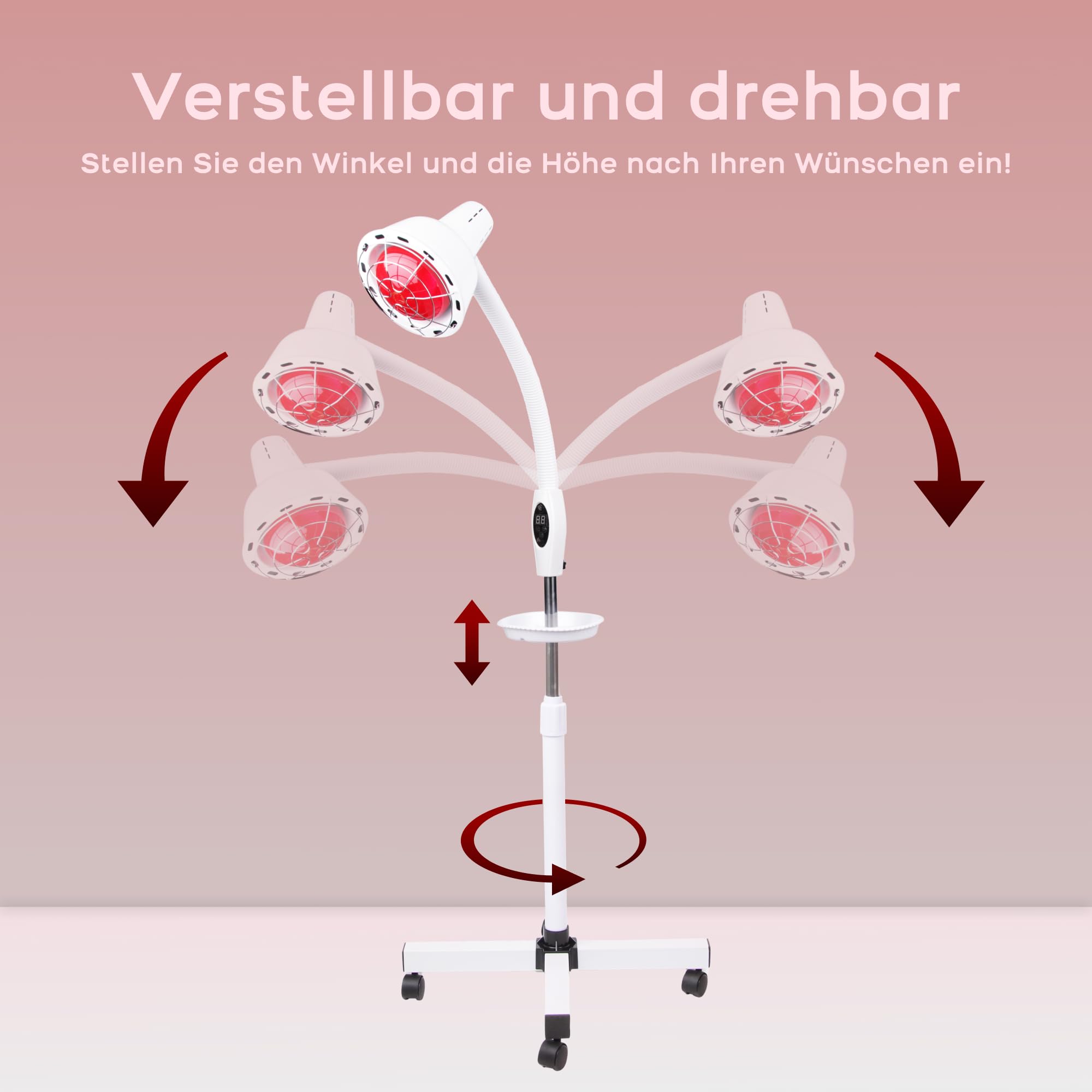 Infrarotlampe 300W – höhenverstellbar – mit Timer – Rotlichtlampe für Zuhause – Wellness & Hautpflege – Collagen Licht – Wärmelampe
