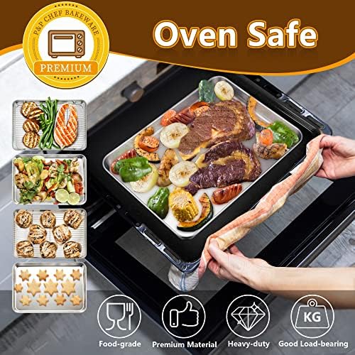 P&P CHEF 12.5 Inch Baking Sheet Pan with Rack Set, Stainless Steel Cookie Sheet Pan Tray with Cooling Rack for Oven Use, Cooking Roasting, Non Toxic & Dishwasher Safe, Heavy Duty - Thumbnail 3