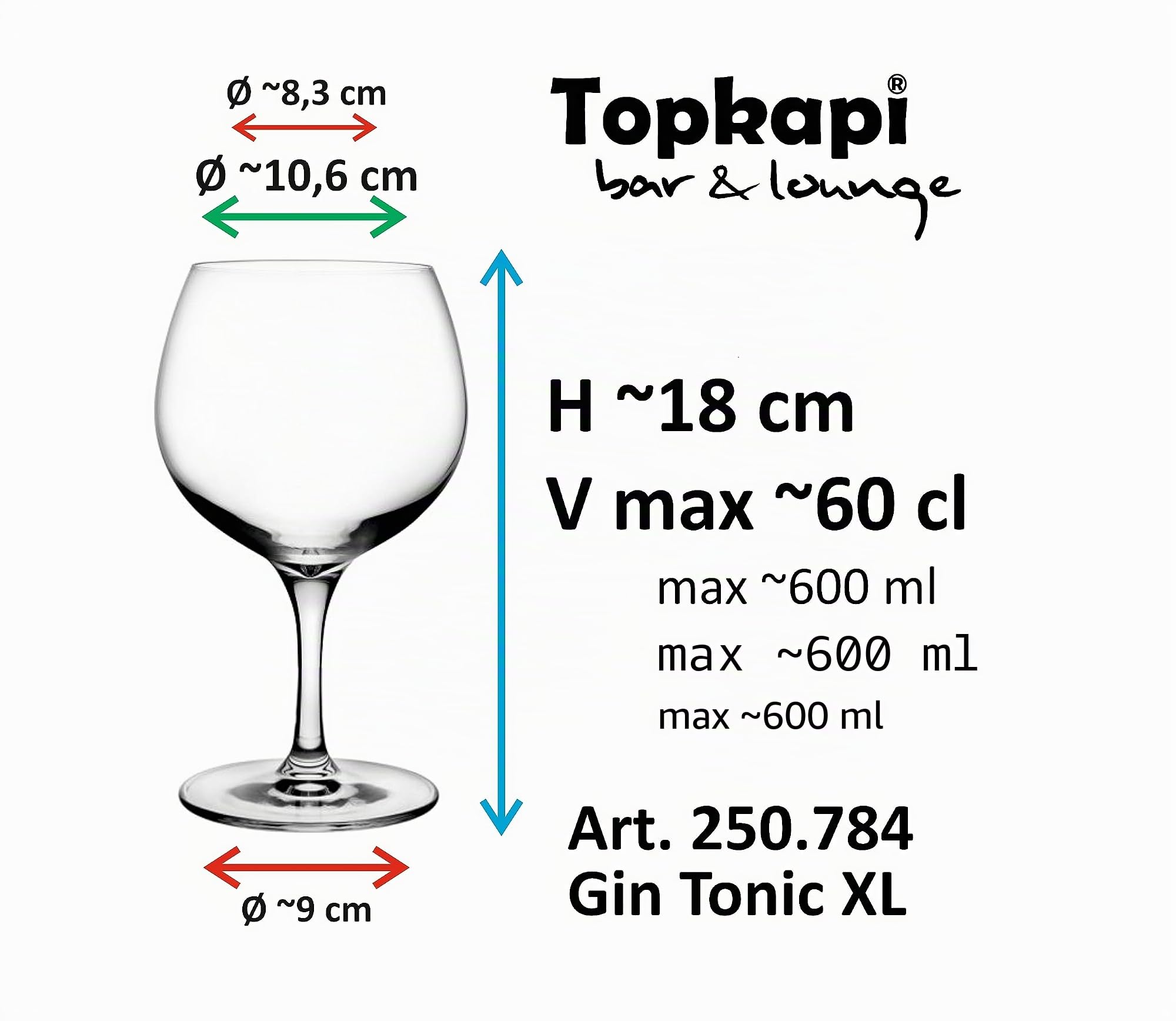 Topkapi elite 66300 Gin Tonic XL Copa Cocktail Ballongläser – 6Stück ~585ml