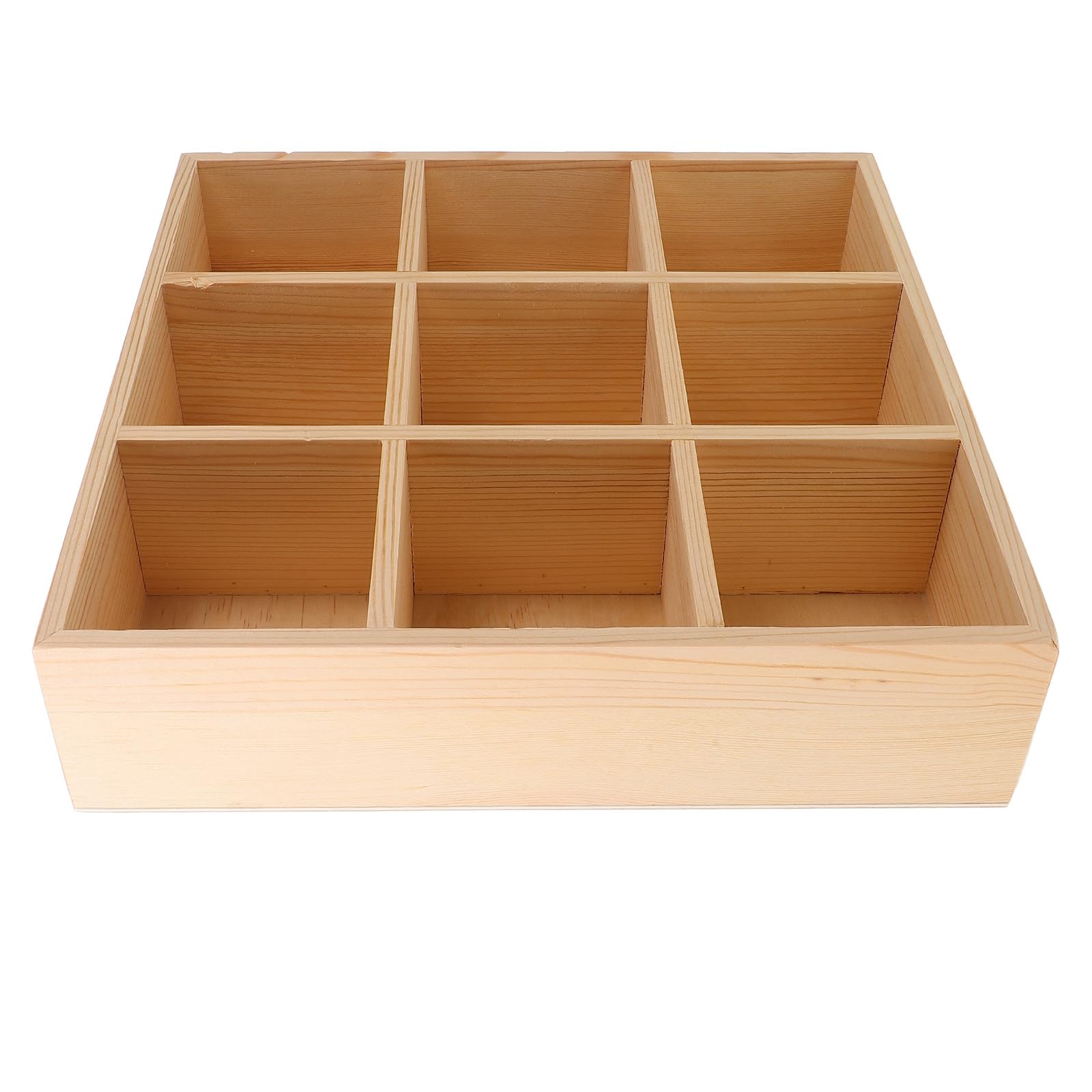 Caja de Madera Beige 9 Compartimentos para Almacenamiento y Organización de Bolsitas de Té y Paquetes de Azúcar, Resistente y Adecuado para Cocina o Patio