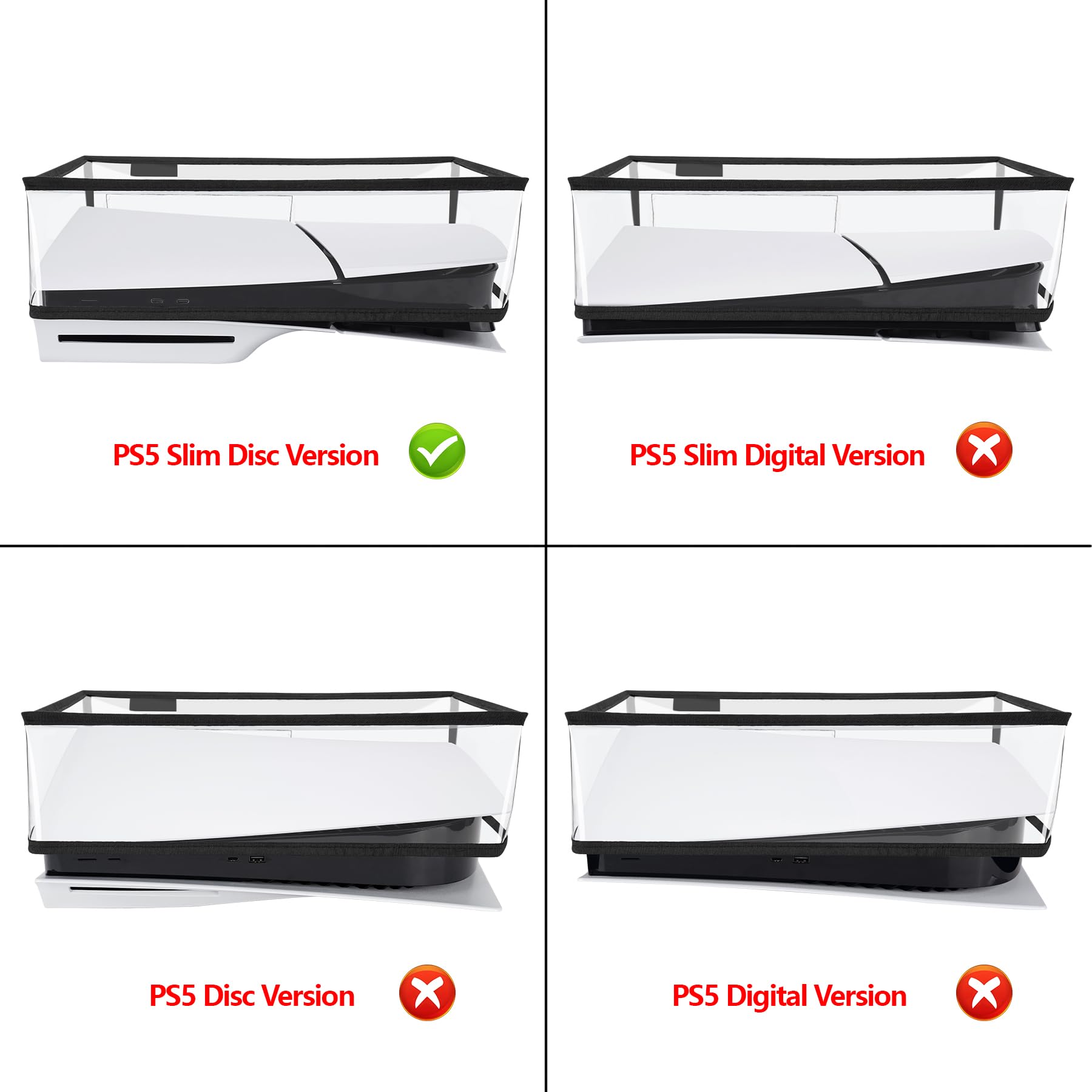 PlayVital Housse Anti-Poussière pour ps5 Slim Standard Console,Accessoire Protection pour ps5 Slim Cache-Poussière Dust Cover,Disc Edition-Horizontal,Transparent