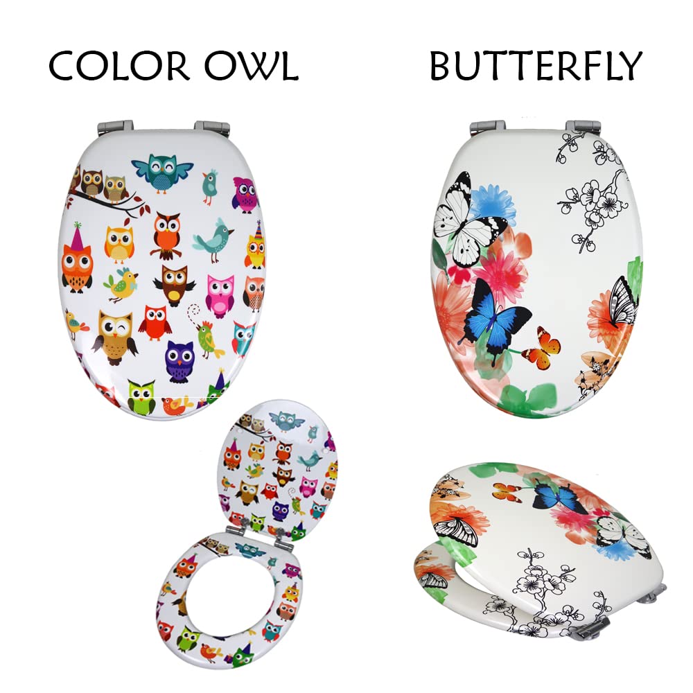 OGOMONDO Sedile Wc Copri Water Universale Frizionato Colorato Fantasia MDF Chiusura Rallentata